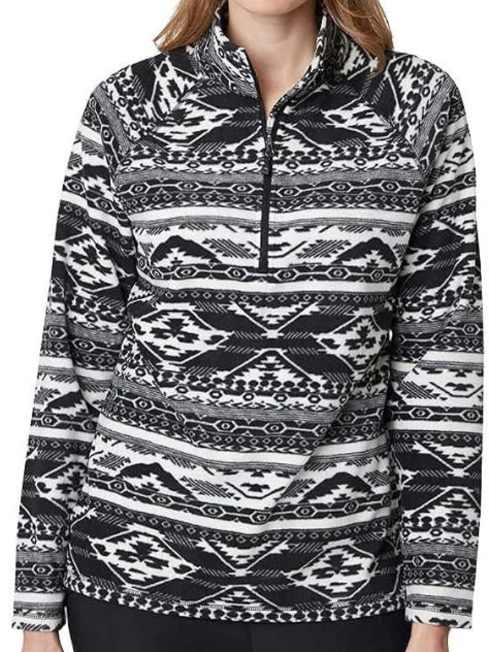 Black & White Patterned Quarter-Zip Men's Fleece Sweater